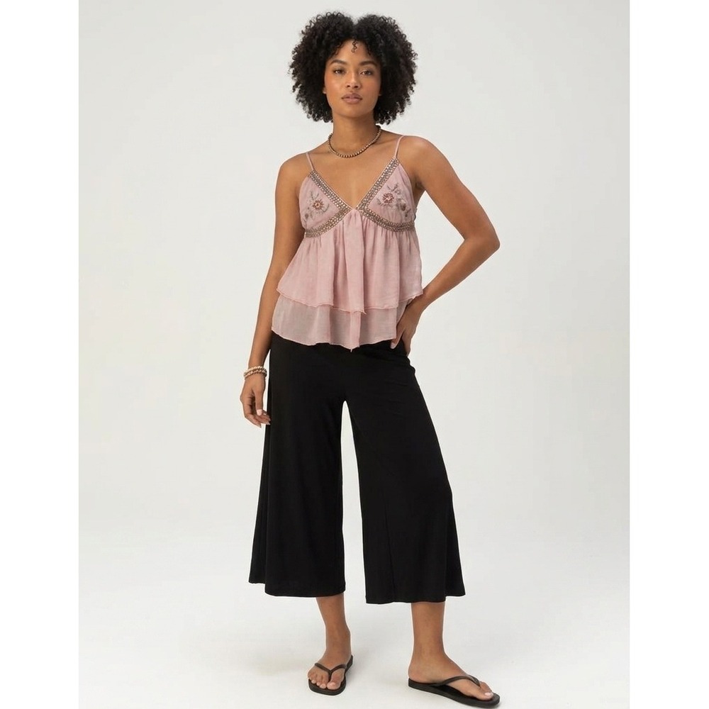 Susan Lawrence Black Wide Leg Gauchos Pants Large NWT Culottes Y2K Clean Flowy